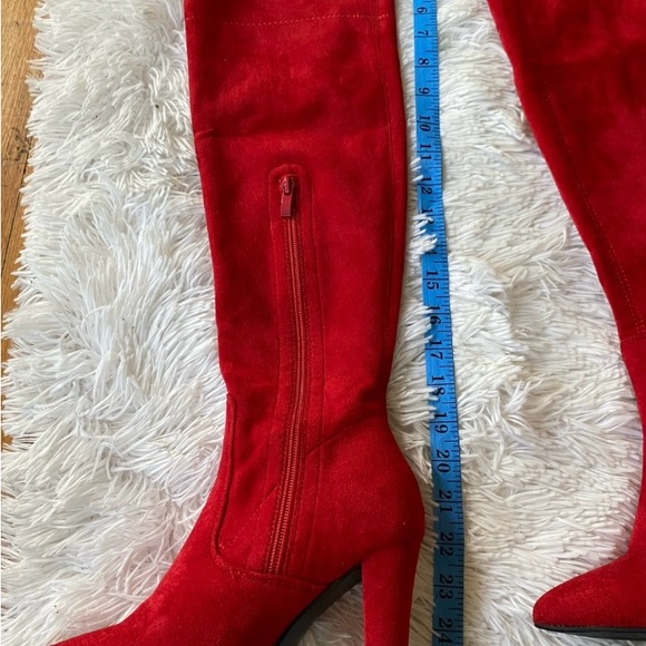 New womens Sz 6.5 over the knee high heels red suede sexy party boots - Picture 6 of 10